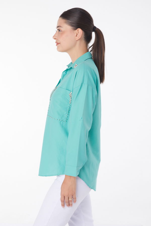 Taşlı Gömlek Mint - 25909