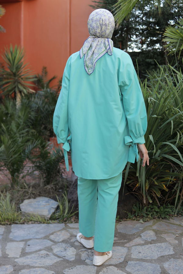Düz Gömlek Yaka Kadın Mint Tunik Pantolon İkili Takım - 13182