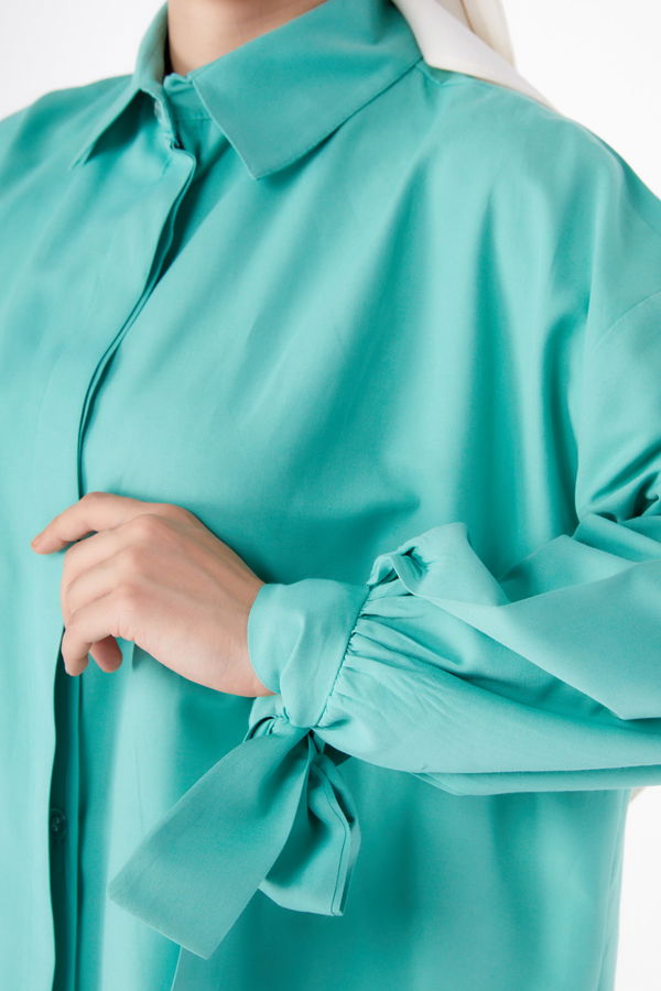 Düz Gömlek Yaka Kadın Mint Tunik Pantolon İkili Takım - 13182