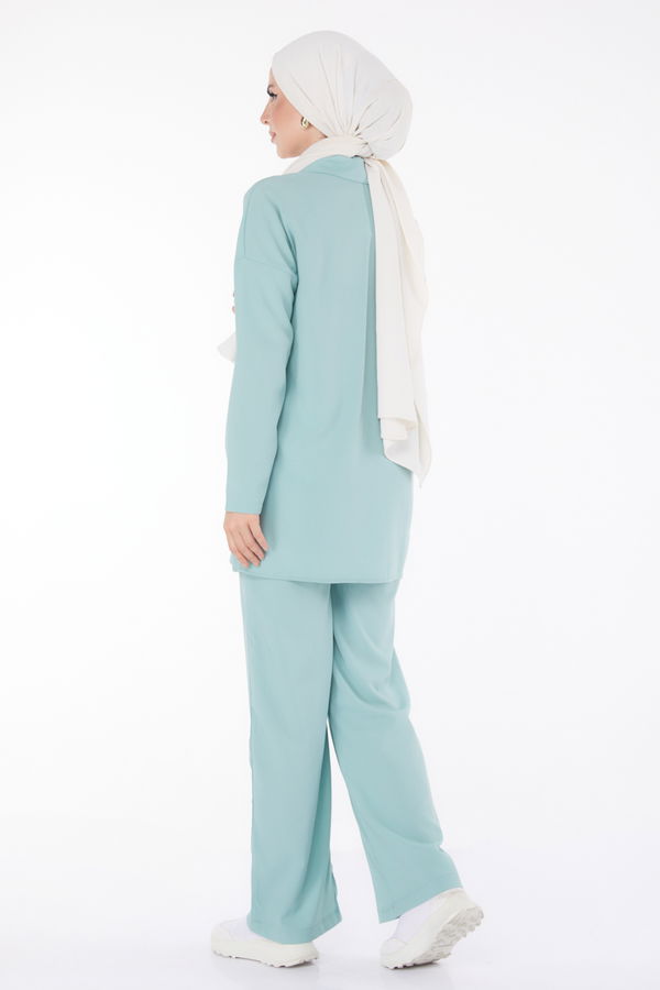 Düz Gömlek Yaka Kadın Mint Tunik Pantolon İkili Takım - 13201