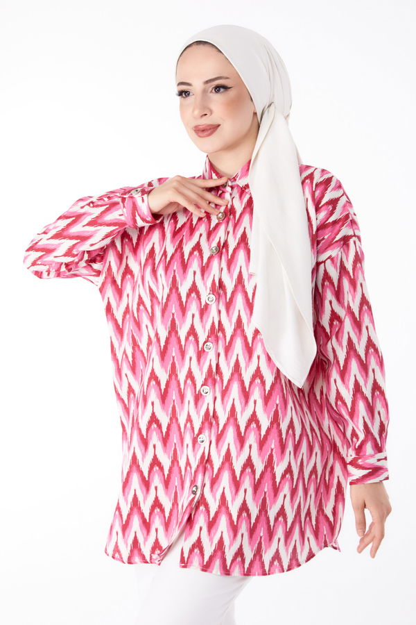 Desenli Gömlek Pembe - 25616