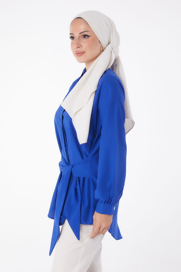 Bağcık Detaylı Tunik Saks - 13250