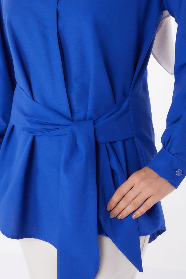Bağcık Detaylı Tunik Saks - 13250