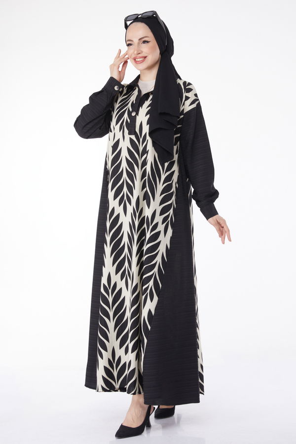 Desenli Salaş Elbise Siyah - 25045