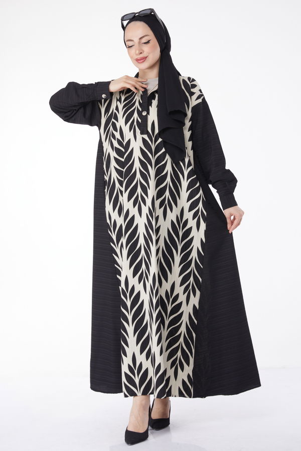 Desenli Salaş Elbise Siyah - 25045