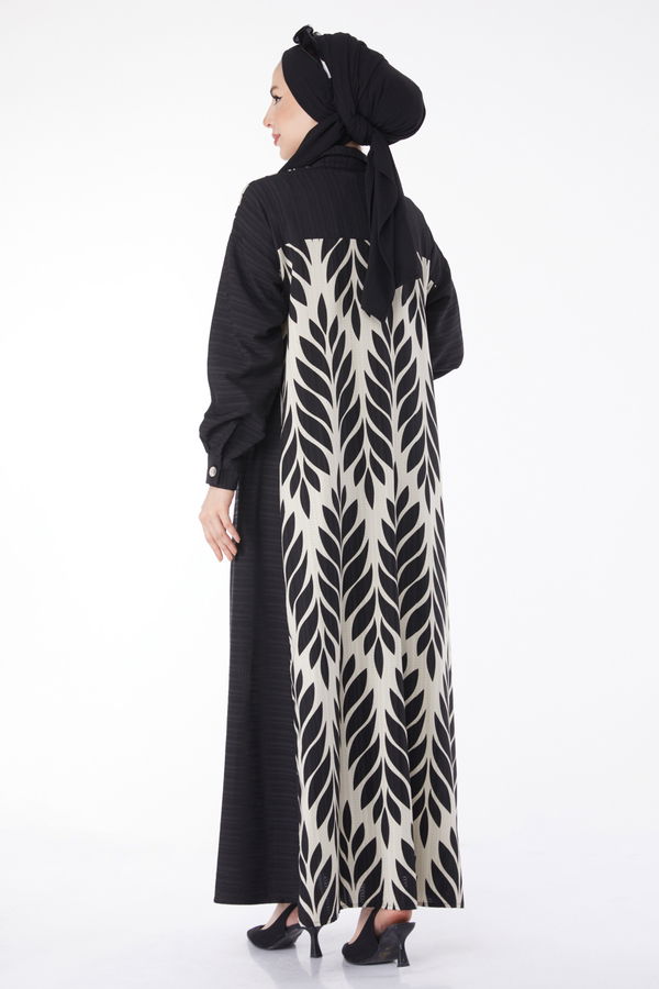 Desenli Salaş Elbise Siyah - 25045