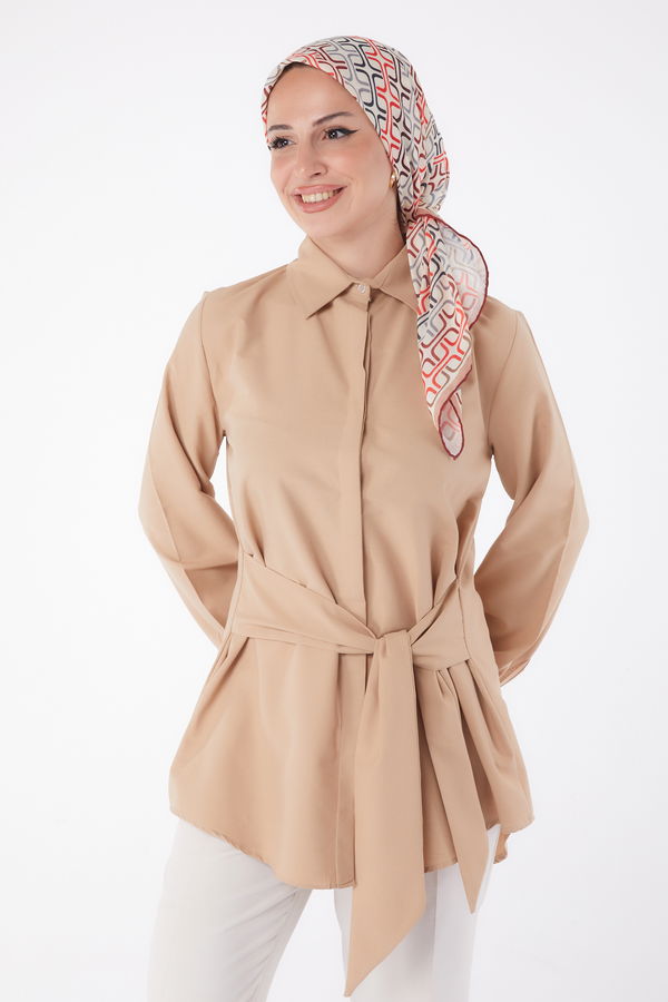 Bağcık Detaylı Tunik Vizon - 13250