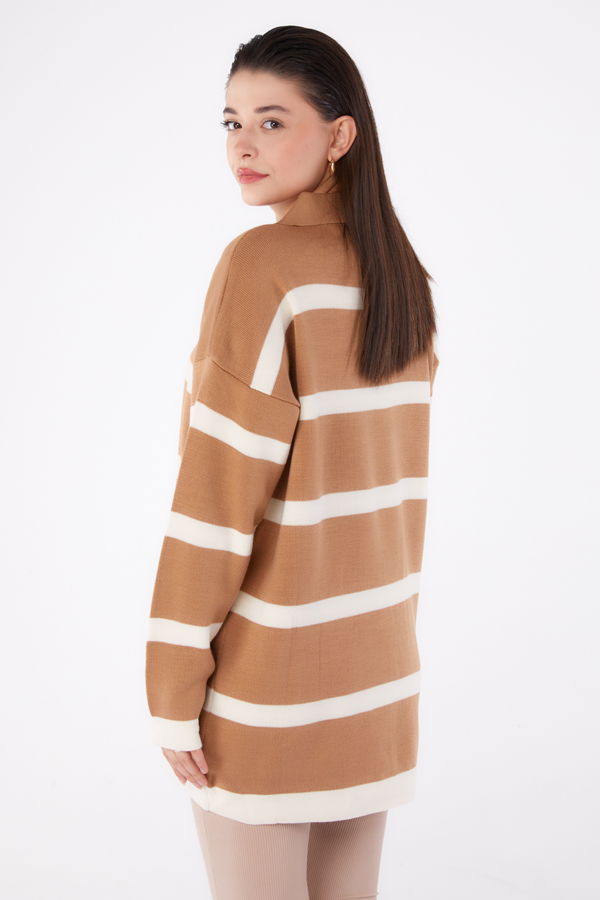 Çizgili Triko Tunik Vizon - 26420