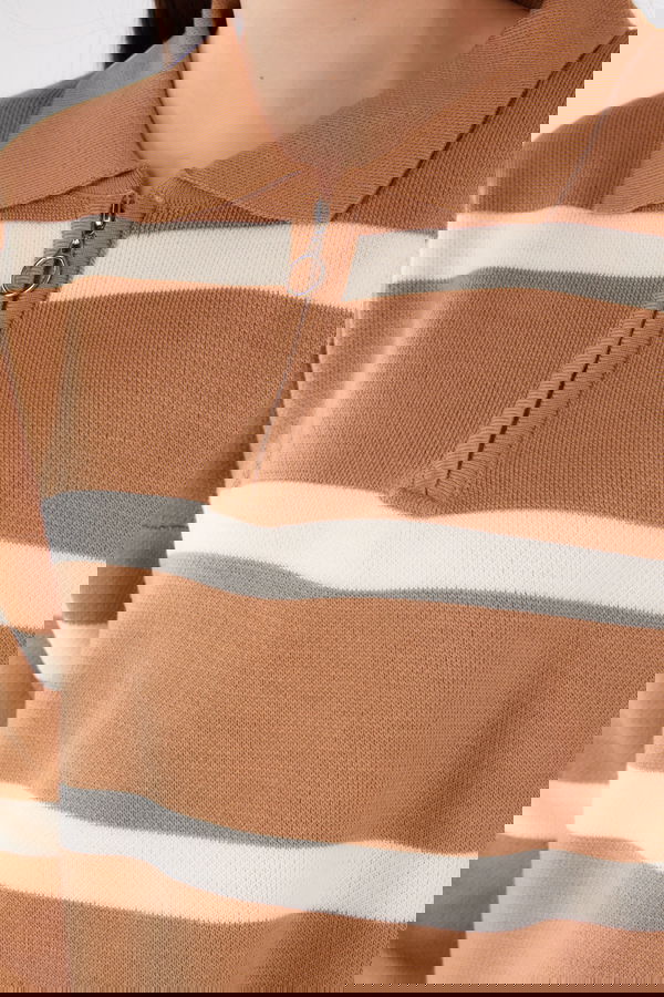 Çizgili Triko Tunik Vizon - 26420
