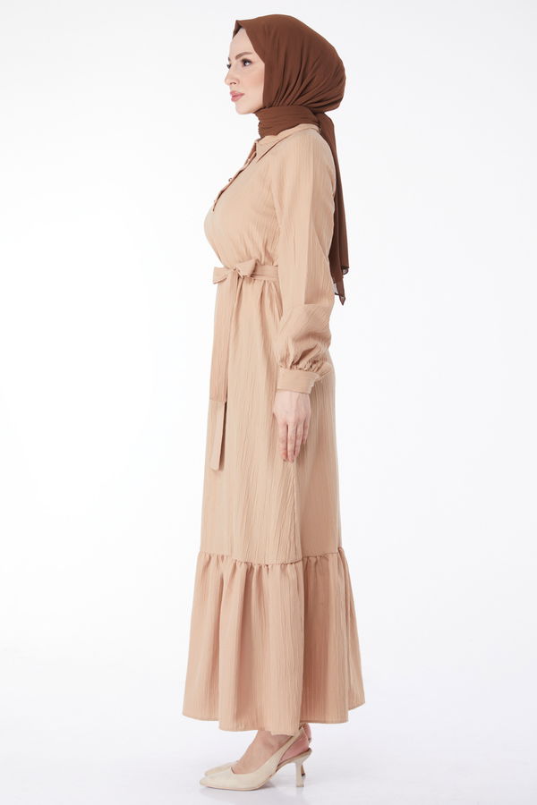 Kuşaklı Elbise Vizon - 24996