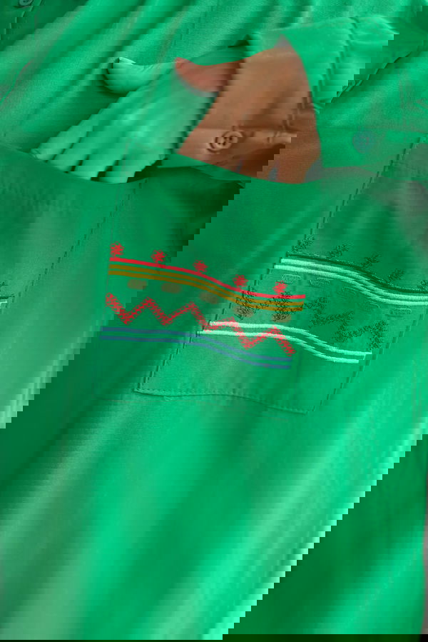 Cep Nakışlı Gömlek Yesil - 13248