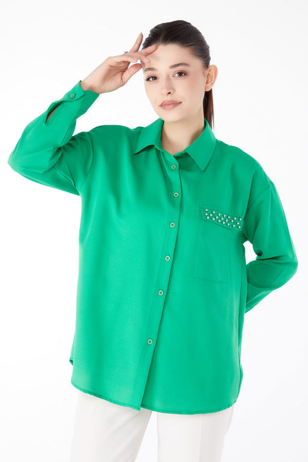 Taş Detaylı Gömlek Yesil - 13194