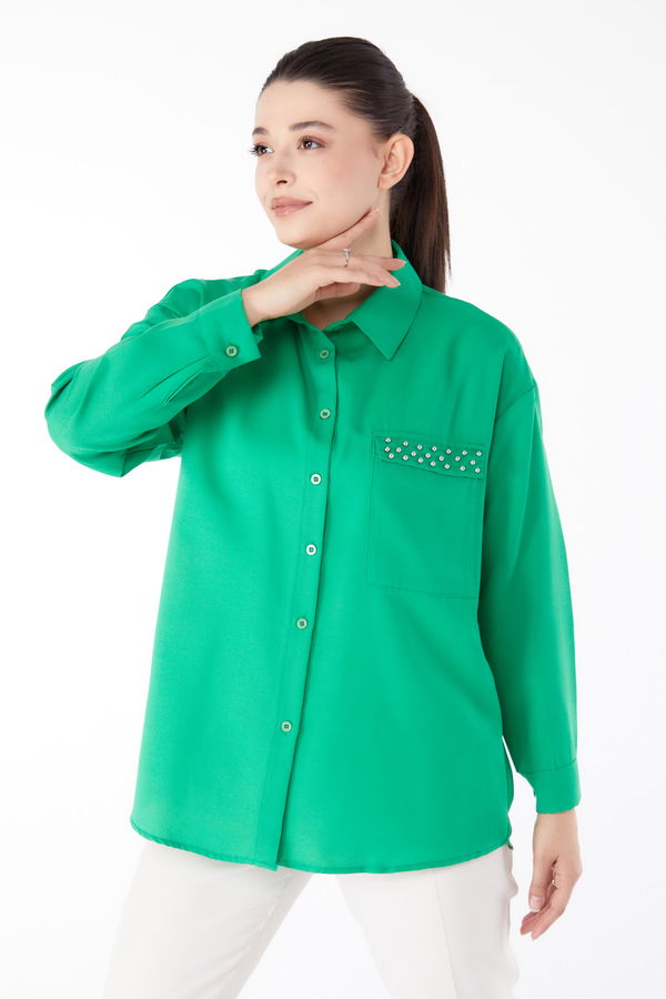 Taş Detaylı Gömlek Yesil - 13194