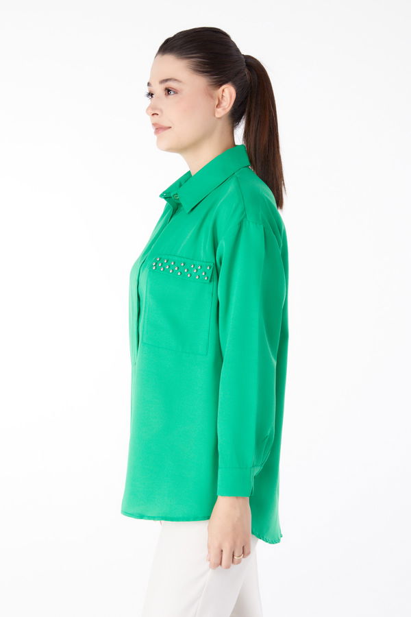 Taş Detaylı Gömlek Yesil - 13194