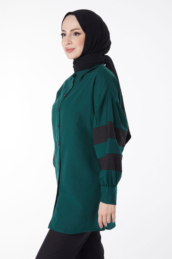 Balon Kollu Garnili Tunik Zümrüt - 13158