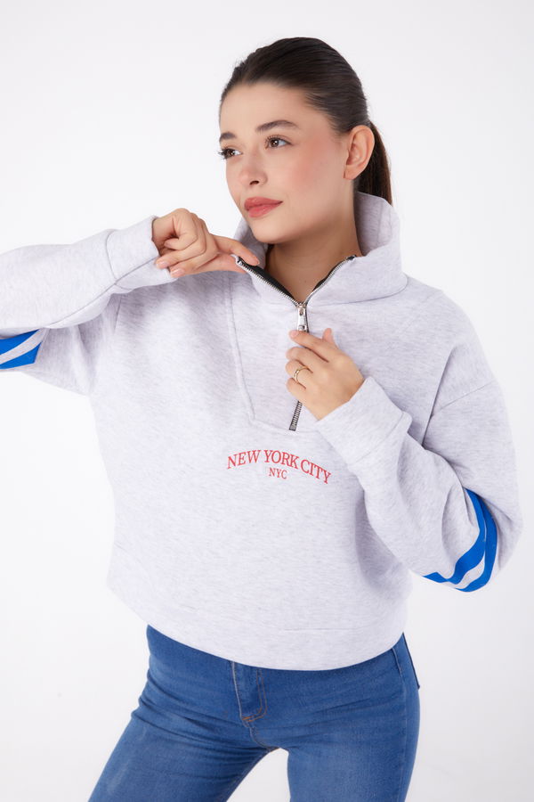 Fermuarlı sweatshirt Gri - 26381