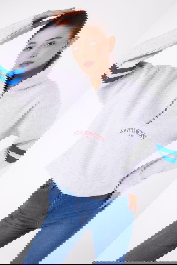 Fermuarlı sweatshirt Gri - 26381