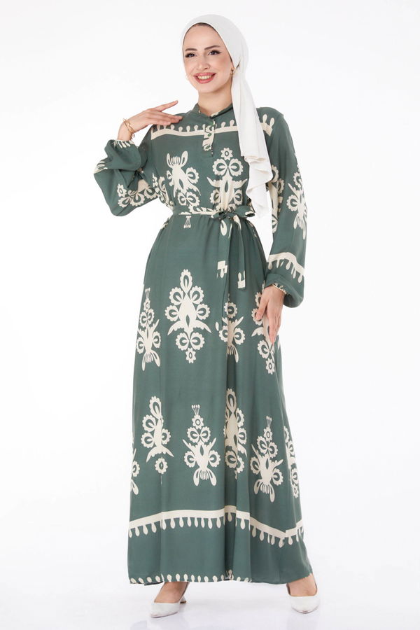 Desenli Renkli Elbise Haki - 24989