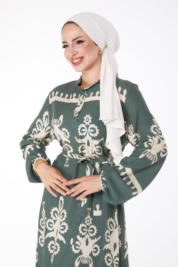 Desenli Renkli Elbise Haki - 24989