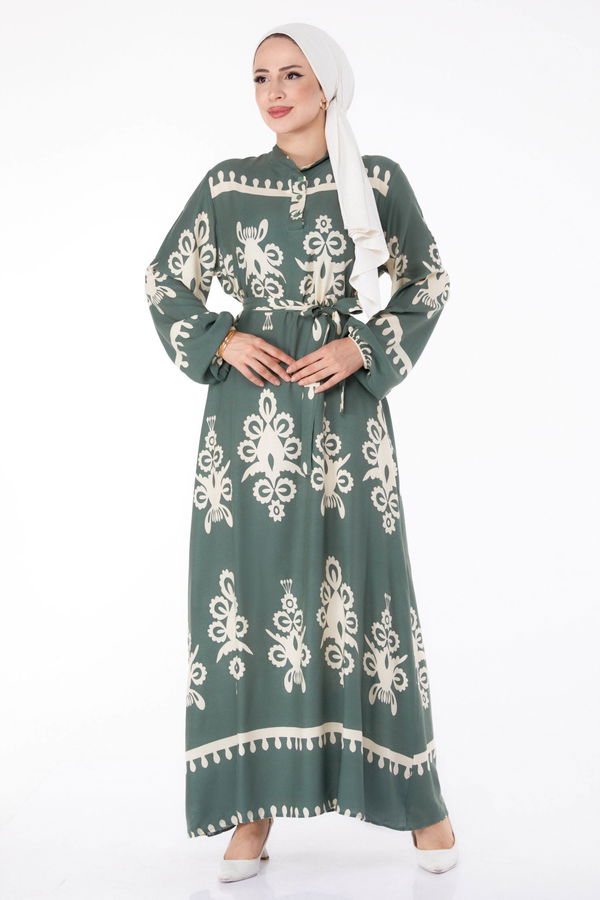 Desenli Renkli Elbise Haki - 24989