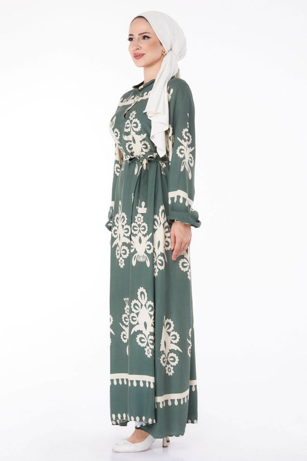Desenli Renkli Elbise Haki - 24989