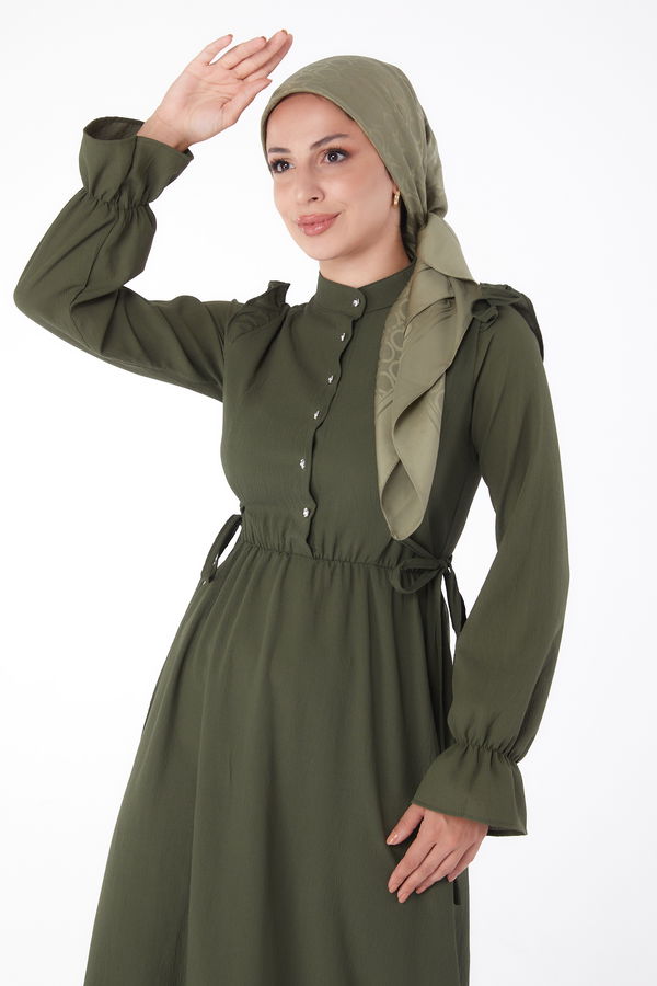 Fırfırlı Elbise Haki - 13269
