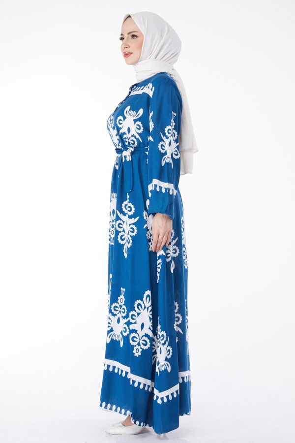 Desenli Renkli Elbise Indigo - 24989