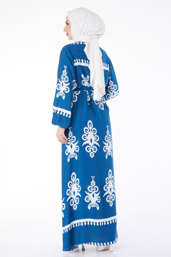Desenli Renkli Elbise Indigo - 24989