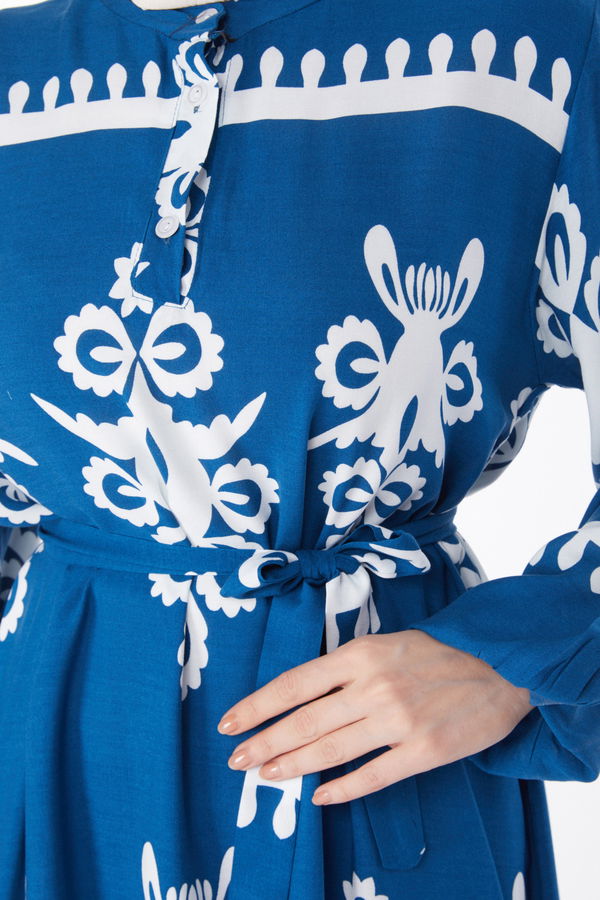 Desenli Renkli Elbise Indigo - 24989