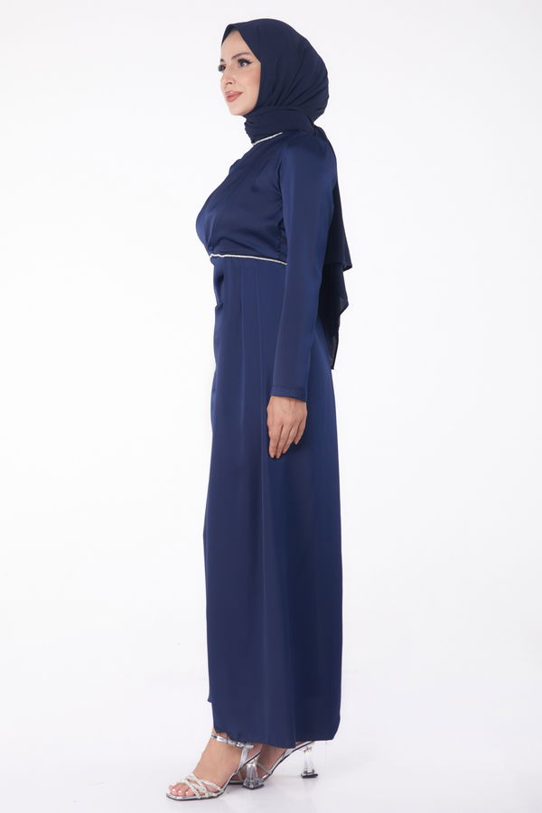 Taşlı Abiye Elbise Lacivert - 26206