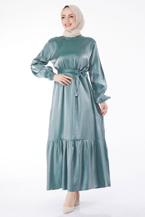 Parlak Kuşaklı Elbise Mint - 24993