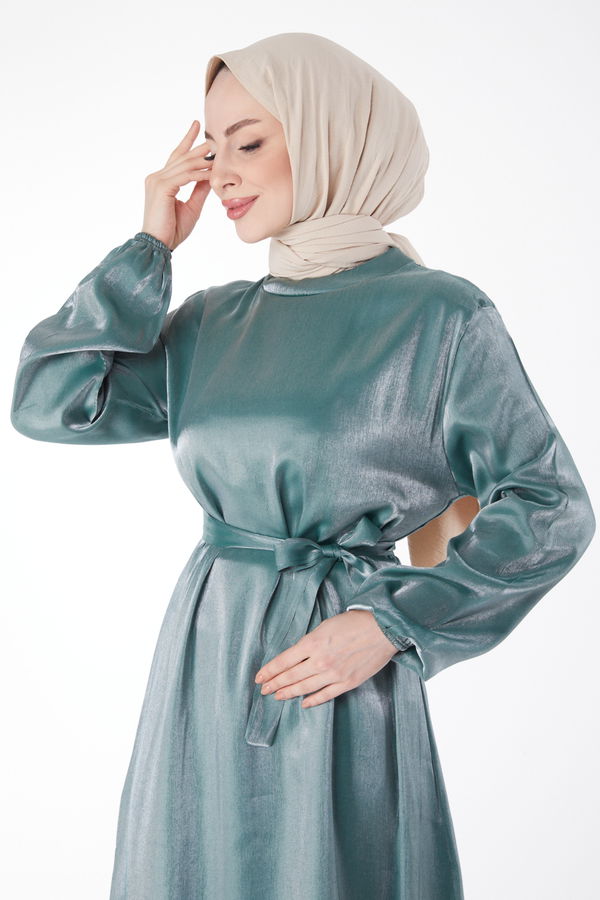 Parlak Kuşaklı Elbise Mint - 24993