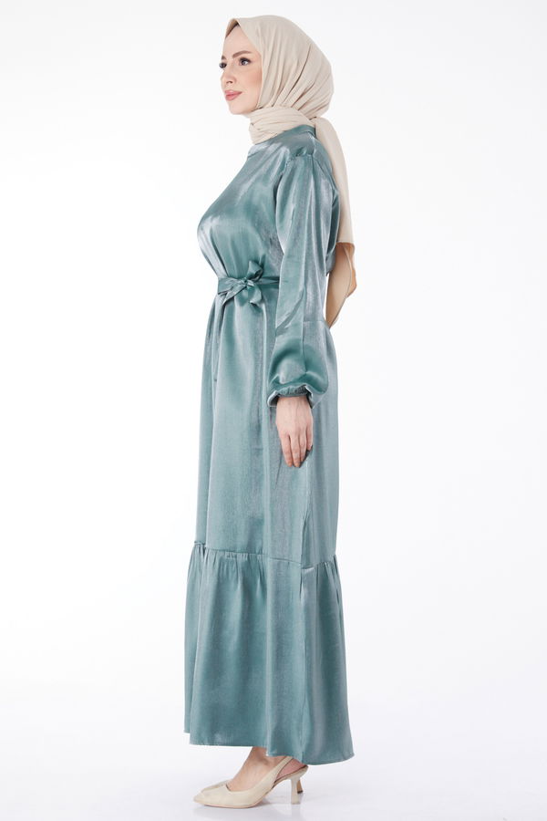 Parlak Kuşaklı Elbise Mint - 24993