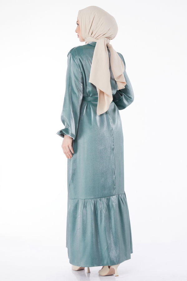 Parlak Kuşaklı Elbise Mint - 24993