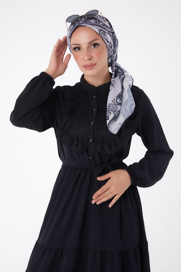 Dantelli Elbise Siyah - 25999