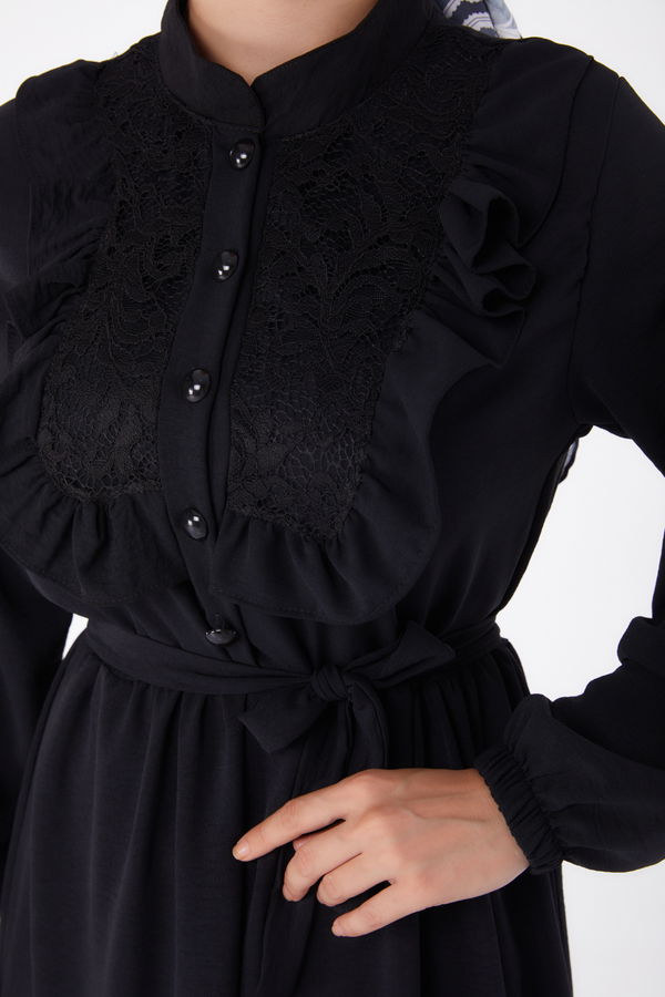 Dantelli Elbise Siyah - 25999