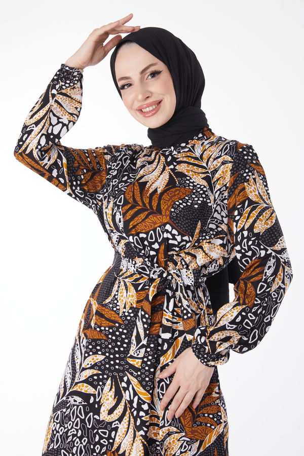 Desenli Elbise Siyah - 25075