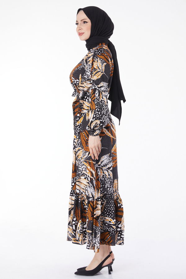 Desenli Elbise Siyah - 25075