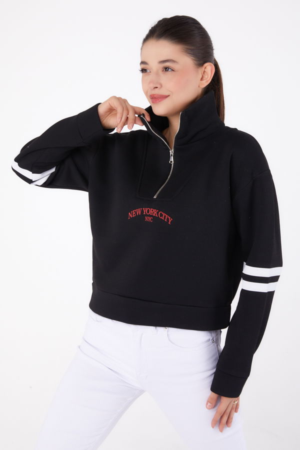 Fermuarlı sweatshirt Siyah - 26381