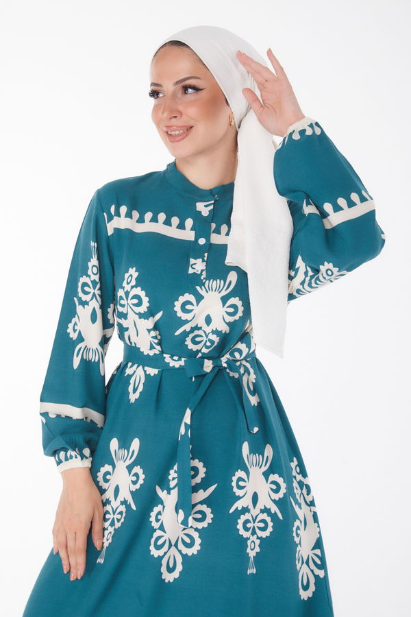 Desenli Renkli Elbise Zumrut - 24989