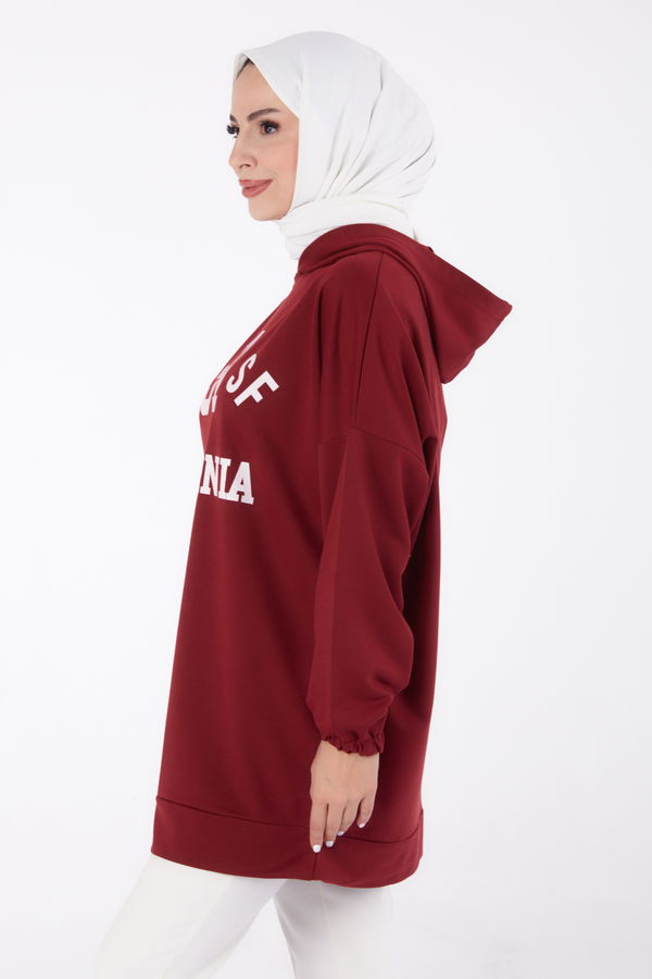 Baskılı Sweatshirt Bordo - 13329