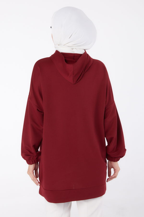 Baskılı Sweatshirt Bordo - 13329