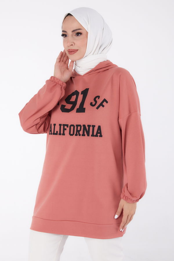 Baskılı Sweatshirt Gül - 13329