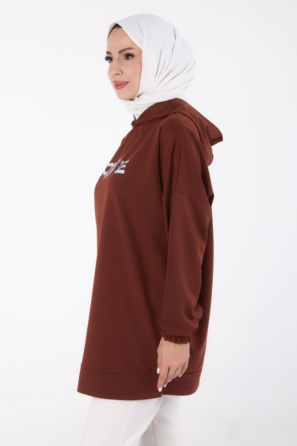 Baskılı Sweatshirt Kahve - 13330