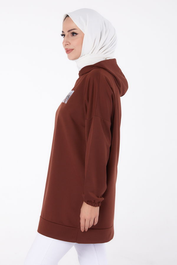 Baskılı Sweatshirt Kahve - 13334