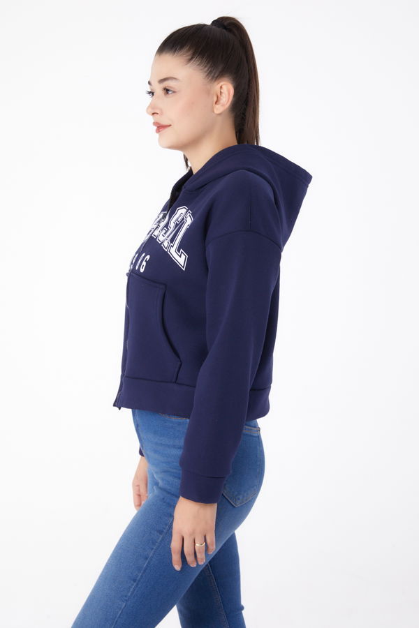 Fermuarlı Crop Sweatshirt Lacivert - 26278