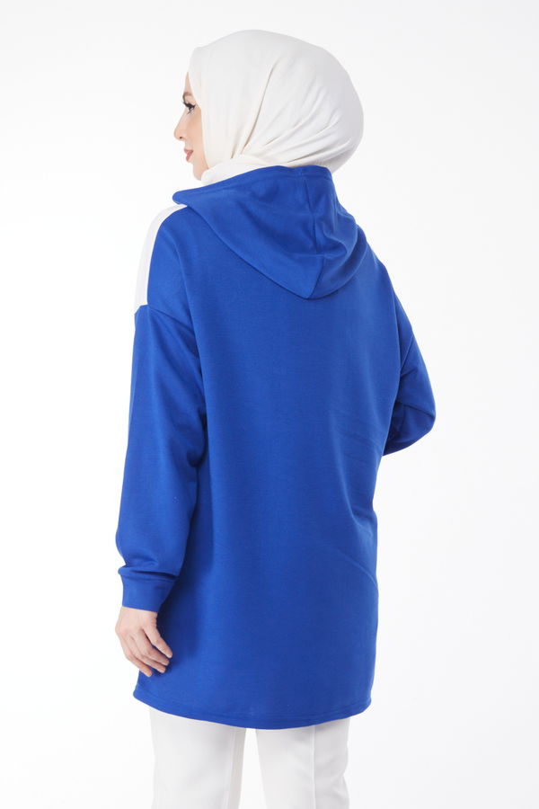 Baskılı Kapşonlu Sweatshirt Saks - 13134