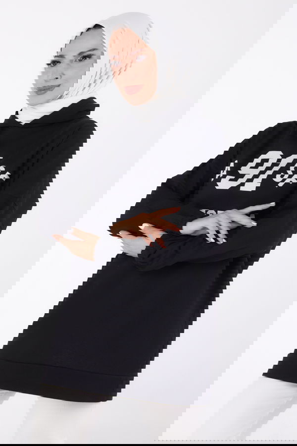 Baskılı Sweatshirt Siyah - 13329