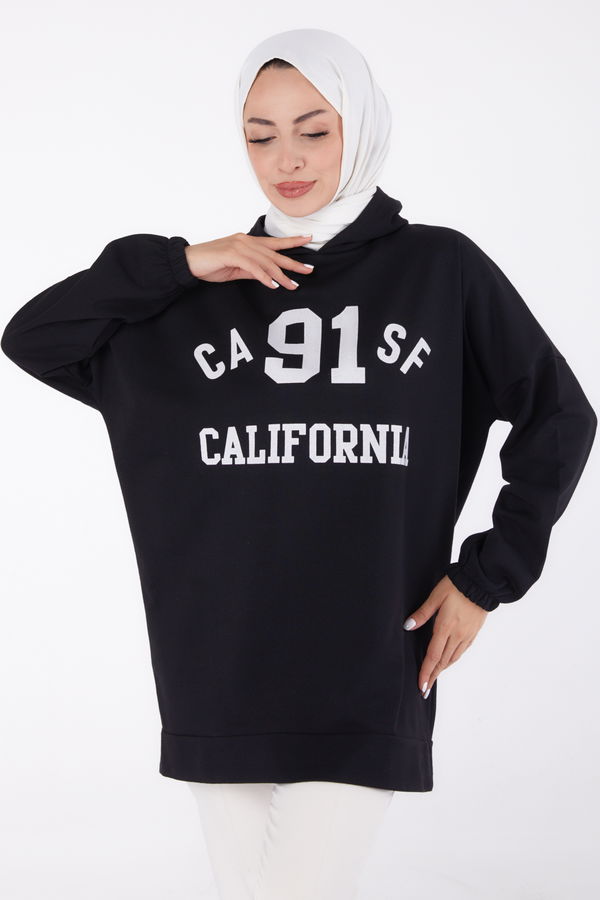 Baskılı Sweatshirt Siyah - 13329