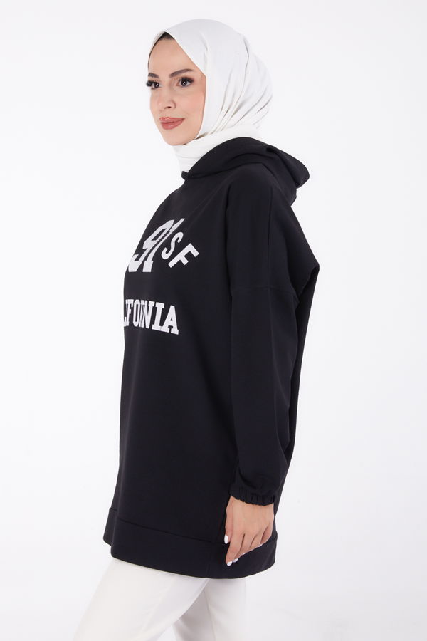 Baskılı Sweatshirt Siyah - 13329